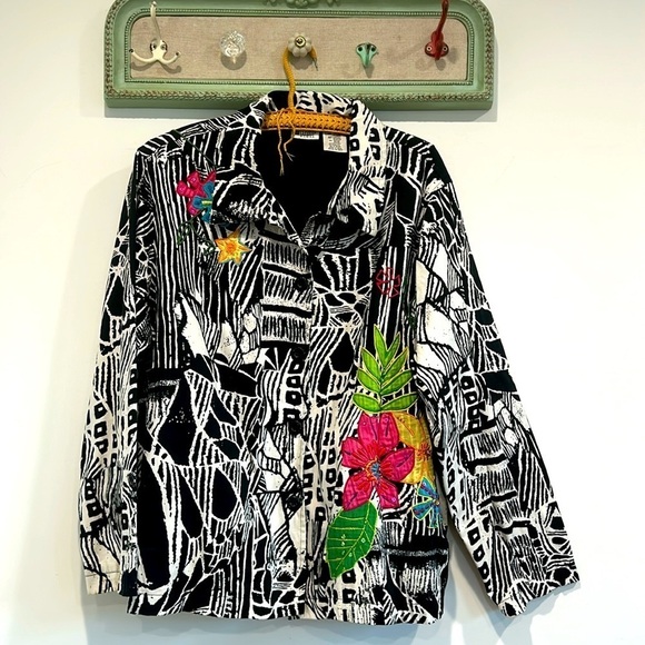 Vintage early 90s units woman embroidered statement shirt jacket plus size 2x - Picture 1 of 11